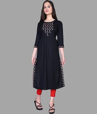 HAYA - Black Rayon Women's Straight Kurti ( Pack of 1 )