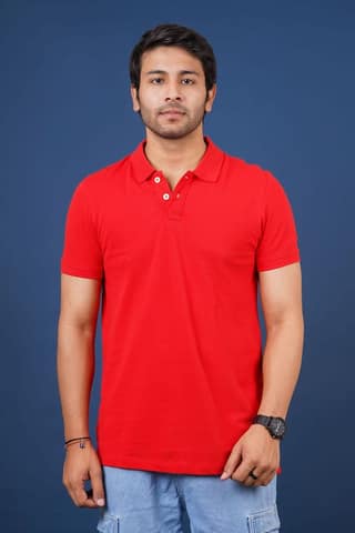 Men's Red Solid Polo T-Shirt