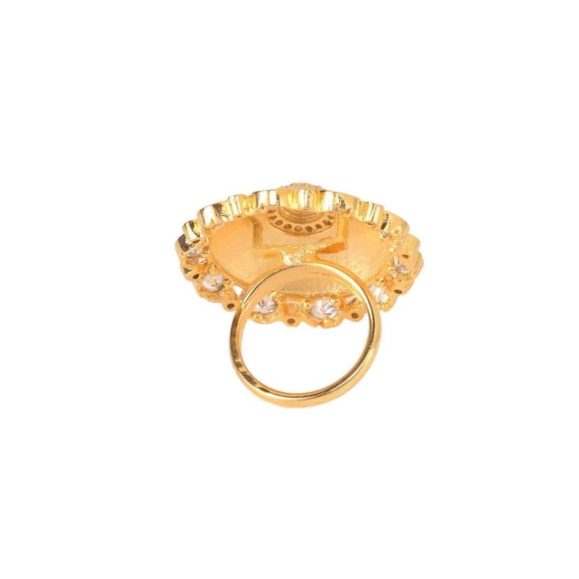 Gold plated Pink colourAmerican Diamond studded handcrafted adjustable Ring for Women & Girls view 4