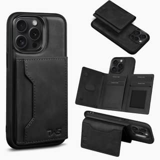 The Wallet Store Premium Leather iPhone Case Cover With Detachable Cardholder - Black - iPhone 14 Pro