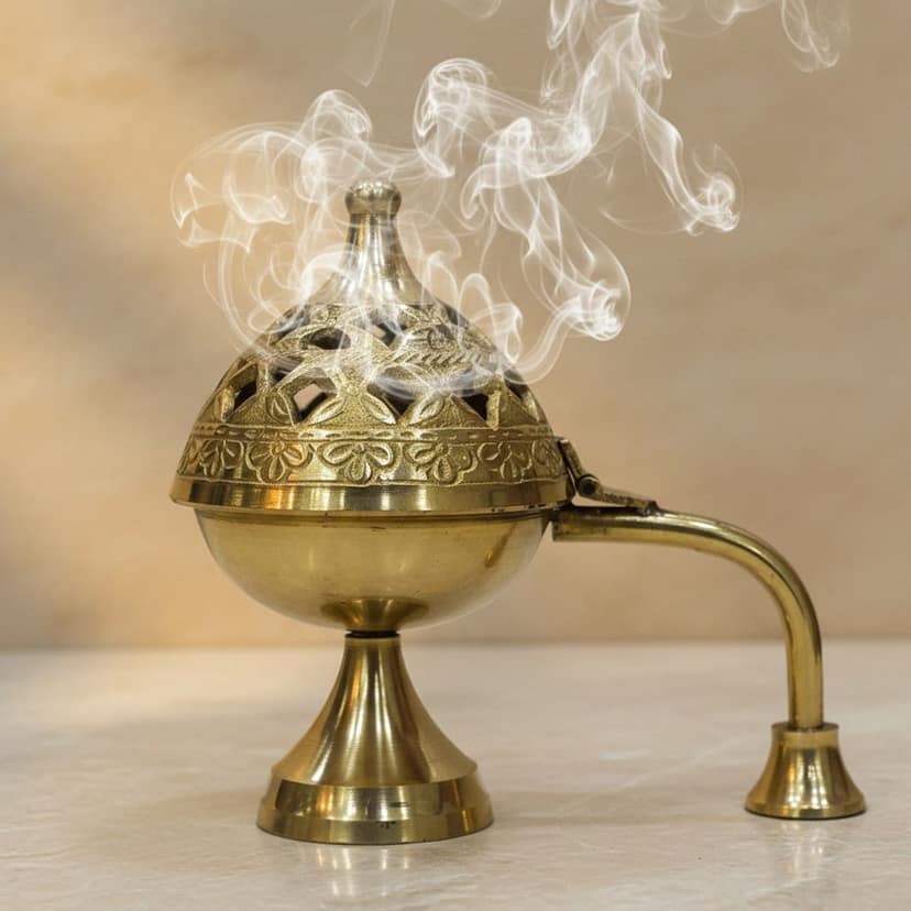 Brass Bakhoor Burner | Decorative Dhuna Lobaan Dan For Home & Temple, Height : 5 Inch (ZMAS545 N)