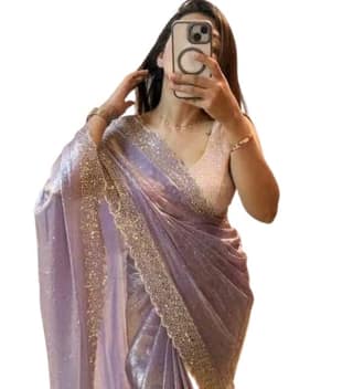 Women's Fendy Chiffon Embellished Saree With Unstitched Blouse - 5.5 Mtr (Lavender)