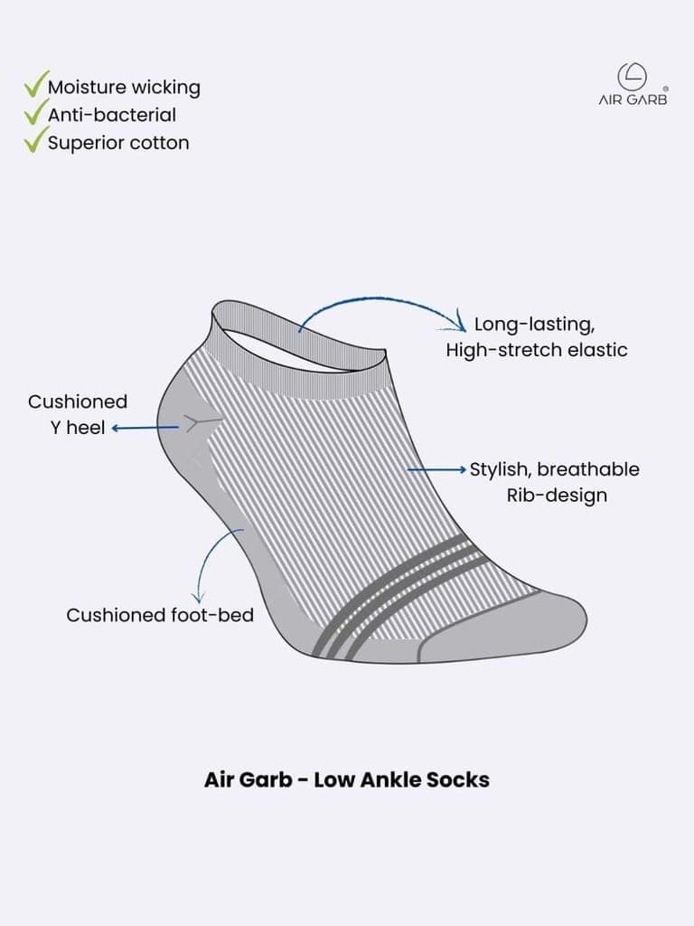AirGarb Stylish Striped Low Ankle Cotton Socks for Men and Women: Comfortable Cushioning & Breathable Design Pack of 6 - LST6B2M2A2 (Free Size) Multi Color view 5