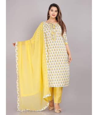HIGHLIGHT FASHION EXPORT - Yellow Straight Cotton Women's Stitched Salwar Suit ( Pack of 1 )