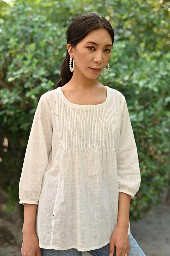 Jasmine Sindhi Hand Embroidered Round Neck Cotton Top view 5