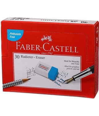 Faber-Castell Ink and Pencil Eraser - Pack of 30 (White and Blue)