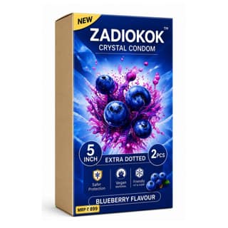 Zadiokok 5 Inch Crystal Condom with Extra Dotted Blueberry Flavour, Reusable & Comfortable Fit (2 Pcs Set)