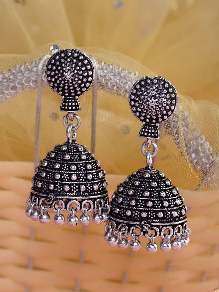 Silver Toned Jhumka Earrings view 2