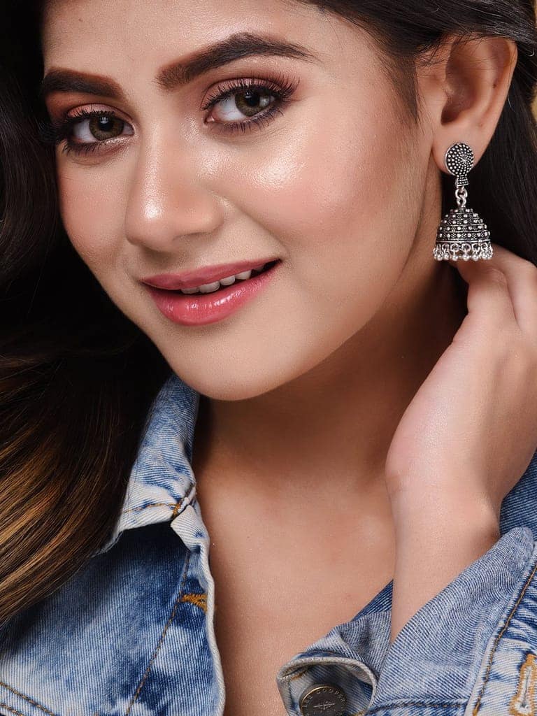 Silver Toned Jhumka Earrings view 3