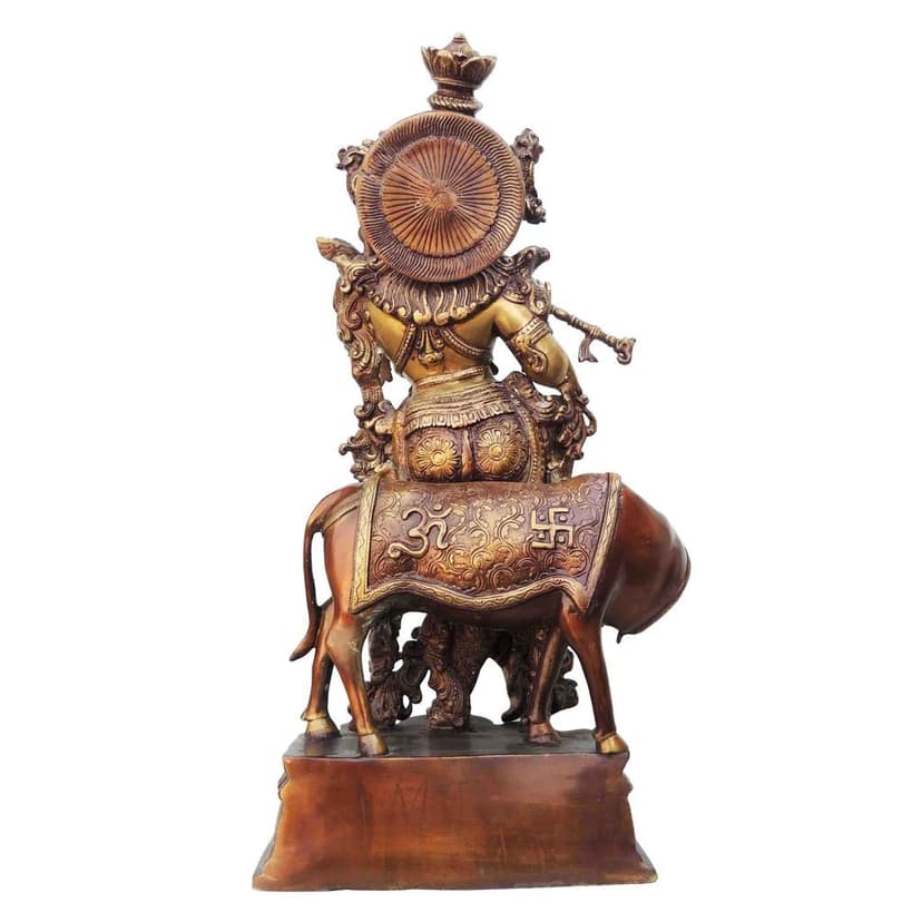 Brass Showpiece Cow With Krishna God Idol Statue (BSMAS583) view 3