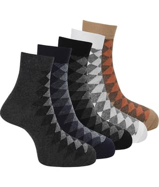 PLAE Cotton Men's Diamond Multicolor Ankle Length Socks ( Pack of 5 )