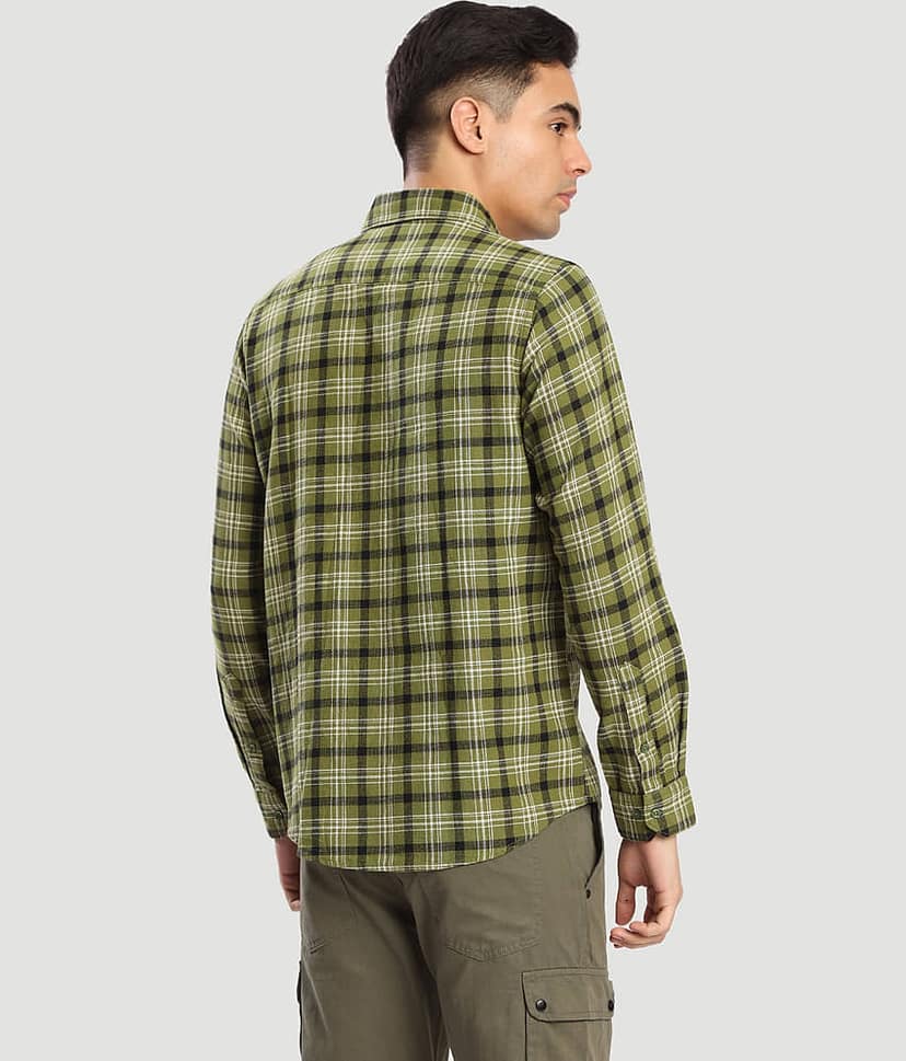 Bene Kleed 100% Cotton Regular Fit Checks Full Sleeves Men's Casual Shirt - Green ( Pack of 1 ) view 6