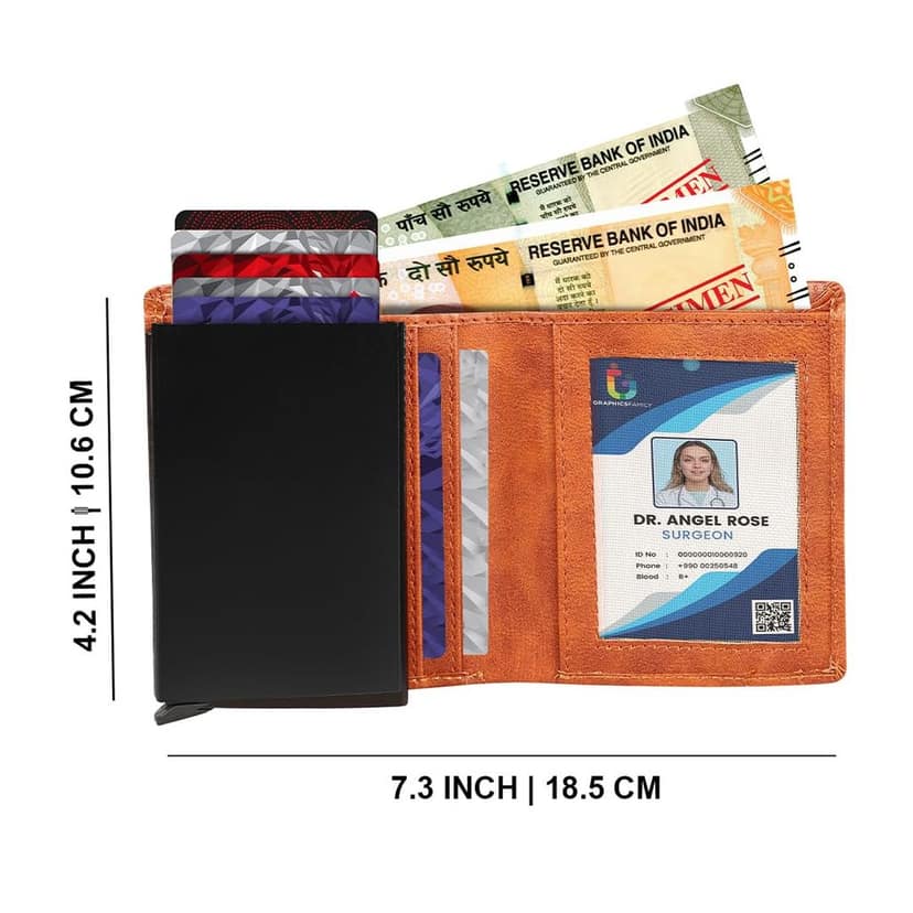 Premium Faux Leather Wallet for Men, 9 Card Slots, Coin Box, 18.3 cm, Tan Brown view 3