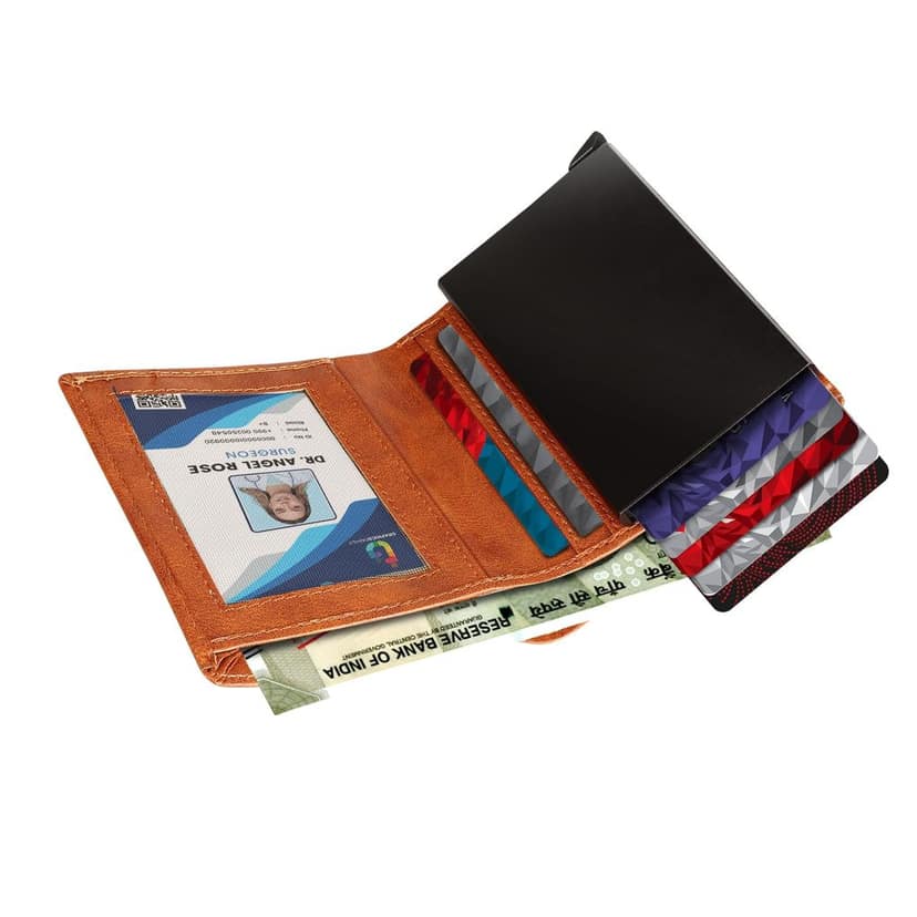 Premium Faux Leather Wallet for Men, 9 Card Slots, Coin Box, 18.3 cm, Tan Brown view 4