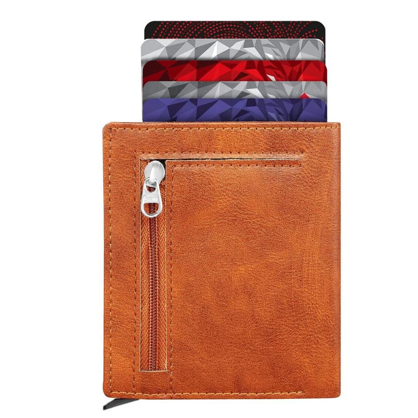 Premium Faux Leather Wallet for Men, 9 Card Slots, Coin Box, 18.3 cm, Tan Brown view 5
