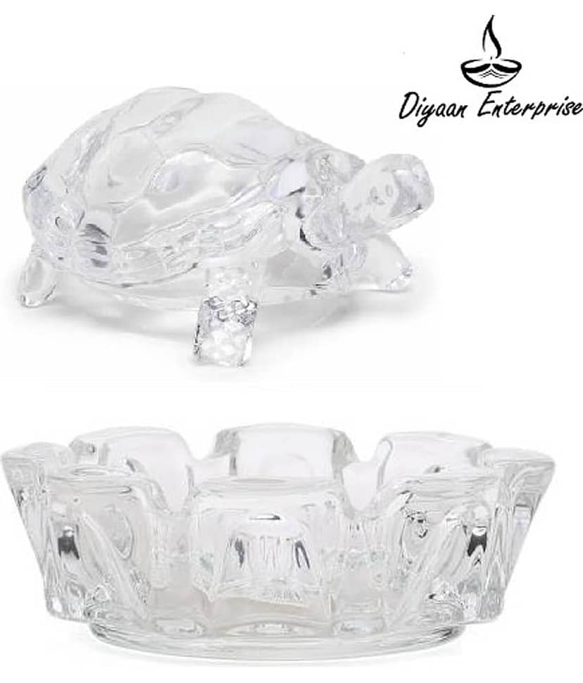 DIYAAN ENT IMPORTED VASTU - FENGSHUI CRYSTAL TURTLE | CRYSTAL TORTOISE | CRYSTAL KACHUA | WITH CRYSTAL PLATE MEDIUM SIZE