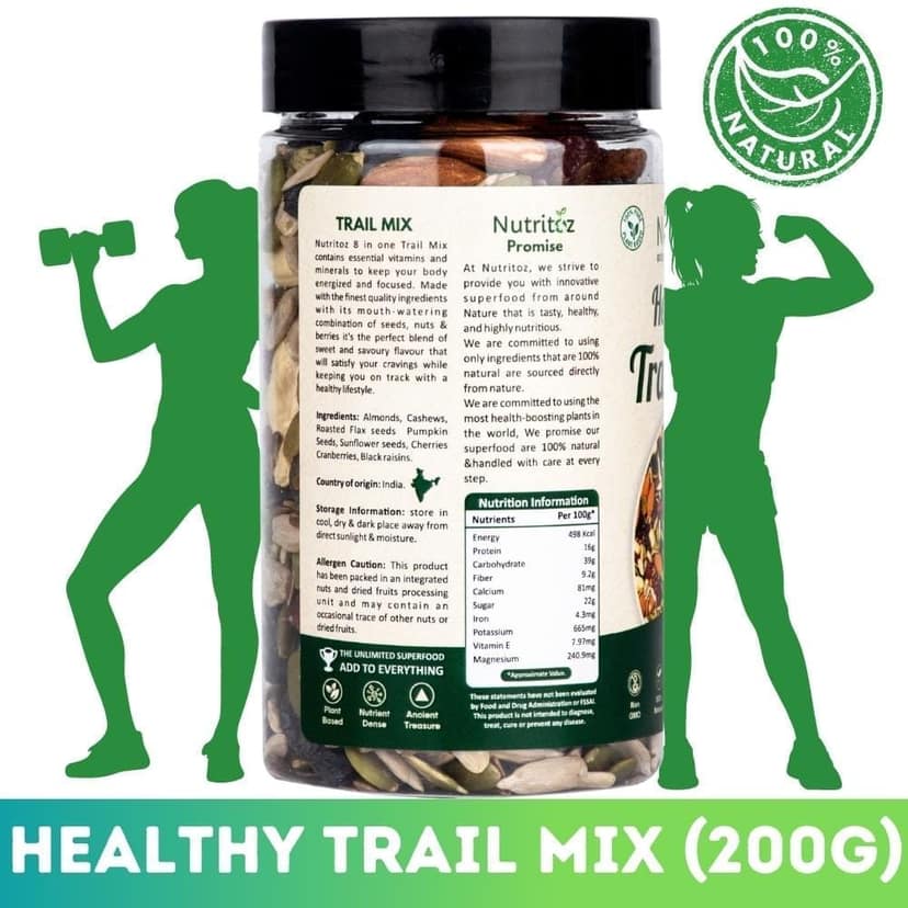 Nutritoz Premium 8 in 1 Healthy Trail Mix with Nuts, Seeds & Berries Packed with Nutrient-Rich Snack Blend with Protein, Fiber, Omega-3, Calcium, Iron and Antioxidants for Weight Management & Active Lifestyle. view 3