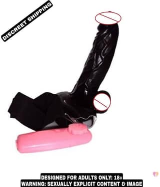 KAMAHOUSE Black Hollow StrapOn Dildo with Vibration Female Sex Toy