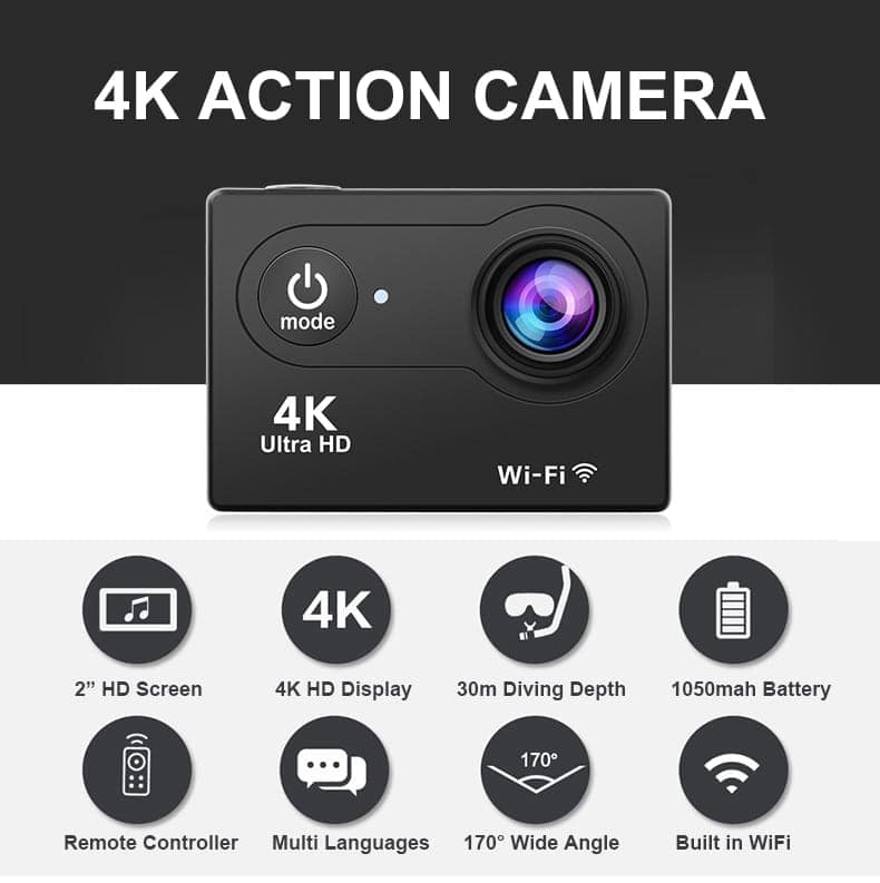 AUSHA 4K Ultra HD Action Camera with 60FPS, EIS Anti-Shake, Wi-Fi App Control, 170° Lens, Waterproof Case view 4