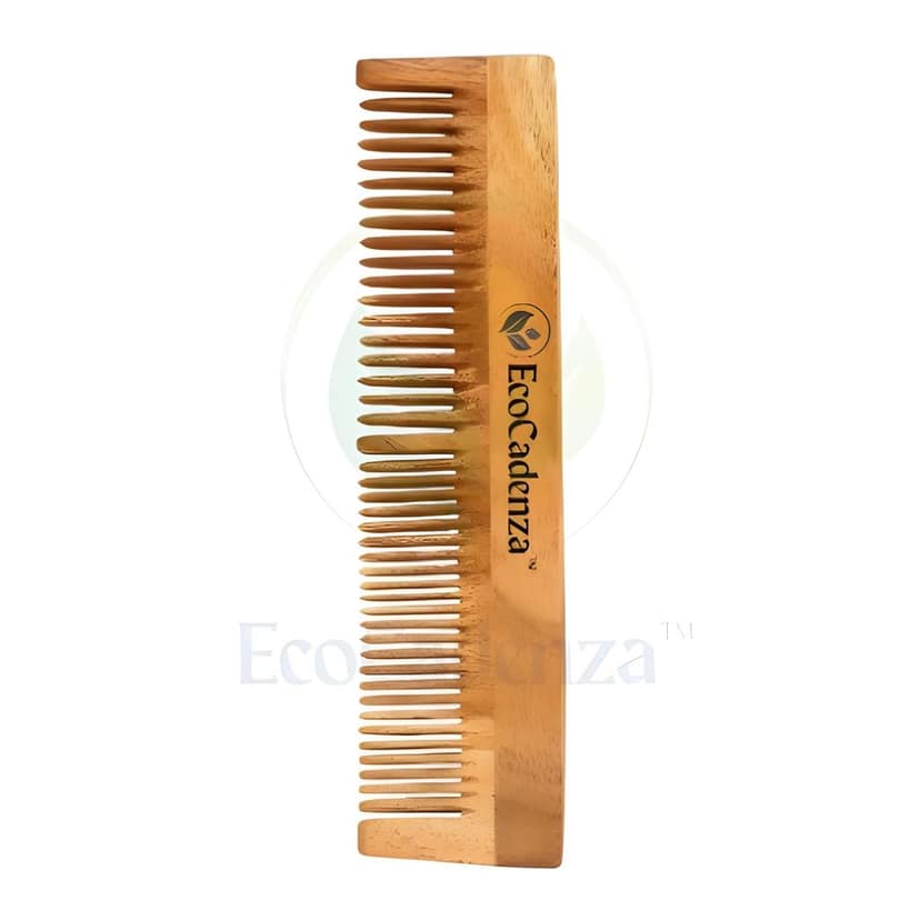 EcoCadenza Neem Wood Hair Comb Set, Full Size, Natural Wood, Handle and Double-Tooth Design for Hair Care and Dandruff Control view 6