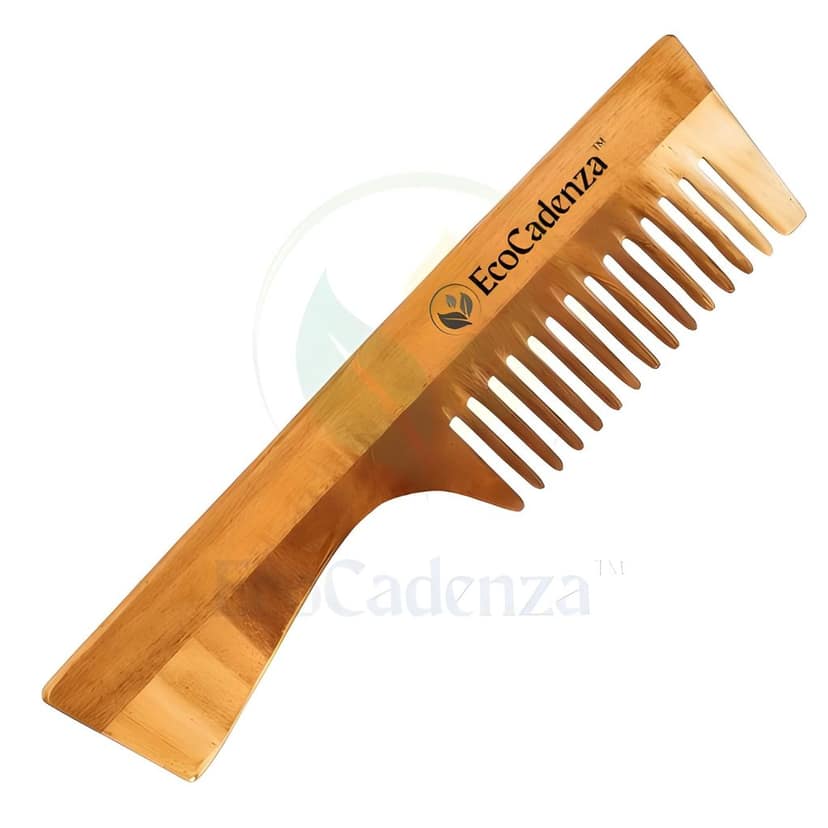 EcoCadenza Neem Wood Hair Comb Set, Full Size, Natural Wood, Handle and Double-Tooth Design for Hair Care and Dandruff Control view 7