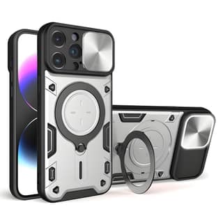LIRAMARK Back Cover Case Compatible with iPhone 15 Pro (6.1 inch) with Stand & Slider Camera Military Grade Drop Protection