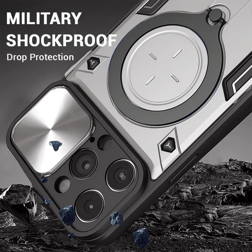 LIRAMARK Back Cover Case Compatible with iPhone 15 Pro (6.1 inch) with Stand & Slider Camera Military Grade Drop Protection view 2