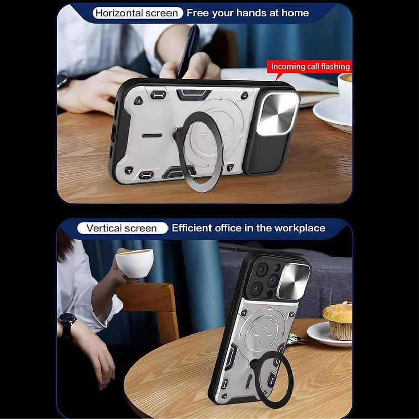LIRAMARK Back Cover Case Compatible with iPhone 15 Pro (6.1 inch) with Stand & Slider Camera Military Grade Drop Protection view 4