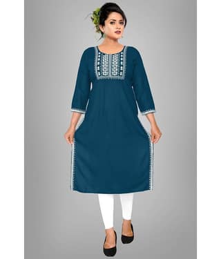 haya fashion - Blue Rayon Women's Straight Kurti ( Pack of 1 )