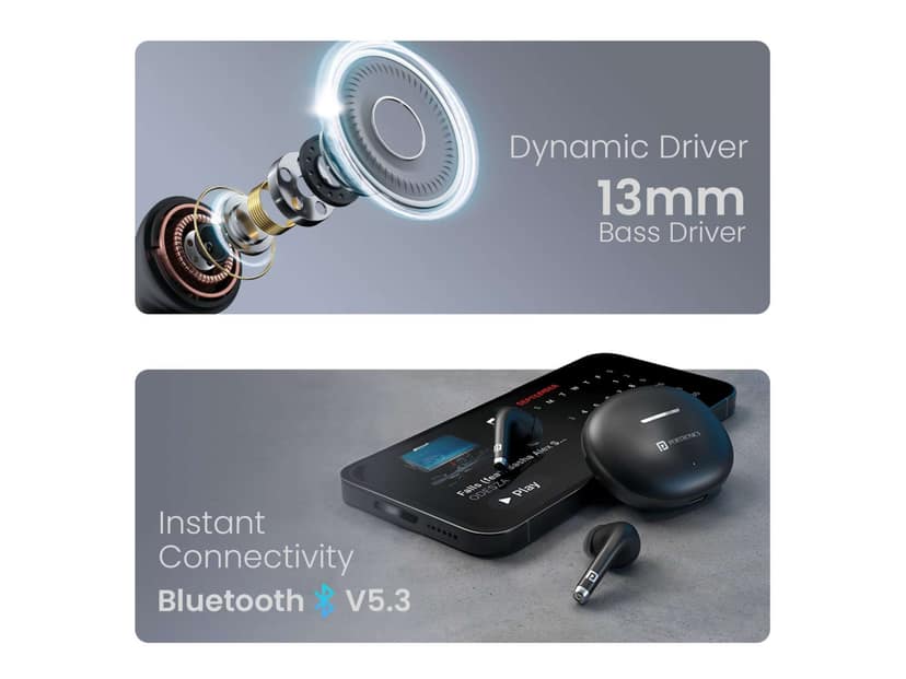 Portronics Harmonics Twins S19 Unique Earbuds Design, Game, Music Mode, Touch Control, Type C Fast Charging - Black view 2