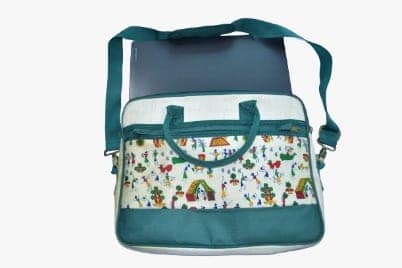 Green warli Printed Jute Laptop Conference Bag view 2
