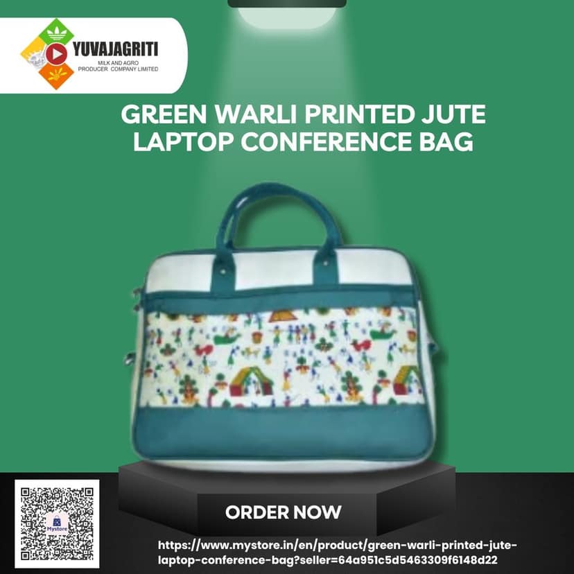 Green warli Printed Jute Laptop Conference Bag view 4