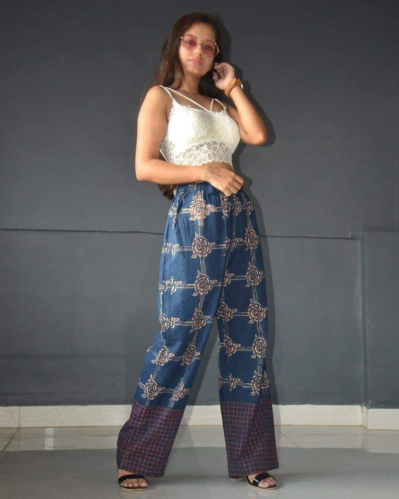 Indigo Rose Ajarak Hand Block Prined Cotton Pants For Women view 3
