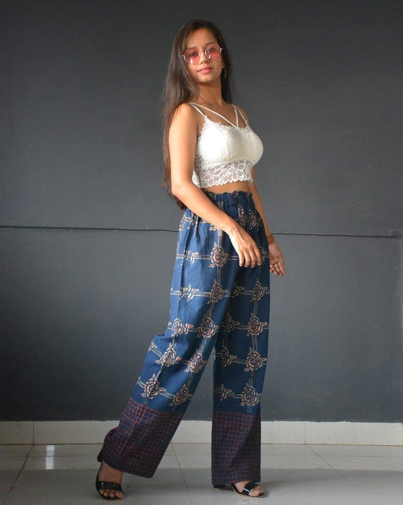 Indigo Rose Ajarak Hand Block Prined Cotton Pants For Women view 4