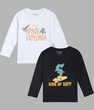 ETCHED DESIGN Pack of 2 Boys Cotton T-Shirt ( Multicolor )