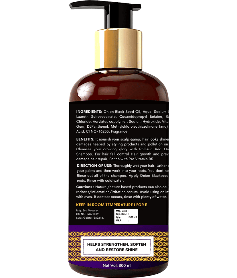 Phillauri Red Onion Black Seed Oil Strong, Smooth and Silky, Anti Dandruff Shampoo (300 ml) view 2