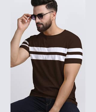Diversify Men Cotton Blend Regular Fit Striped T-Shirt ( Brown )