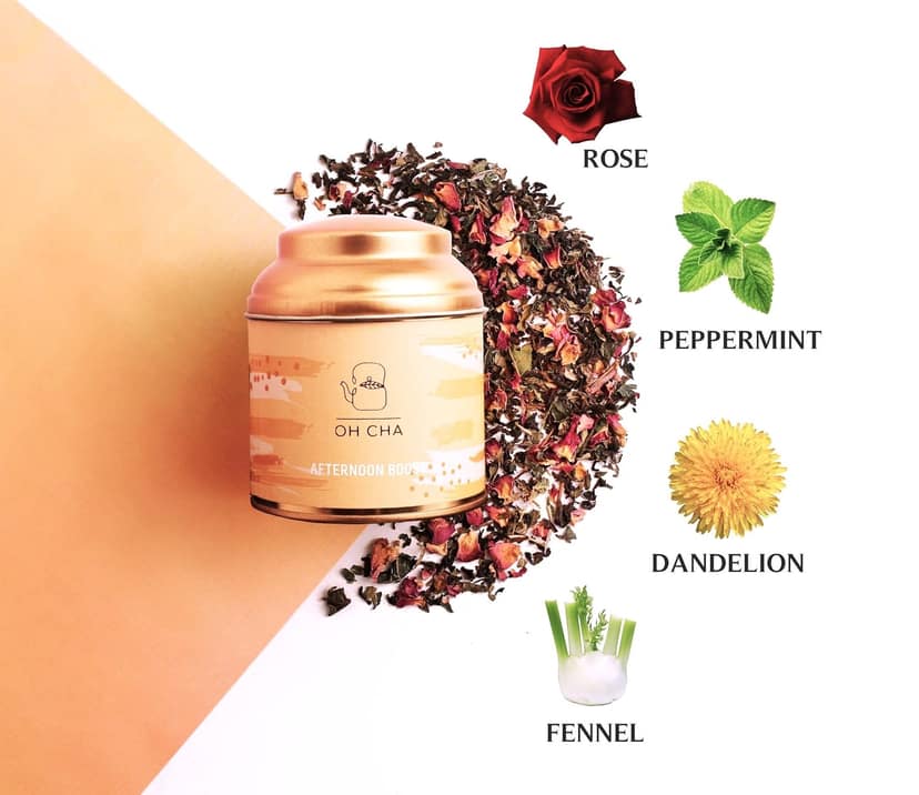 Oh Cha Green Tea, Afternoon Boost | With Dandellion, Fennel, Peppermint, Nettle Leaf and Rose Petals | Post Meal Digestive Tea | Beat The Afternoon Slump, Green Tea for Weight Loss, 35 gm view 2