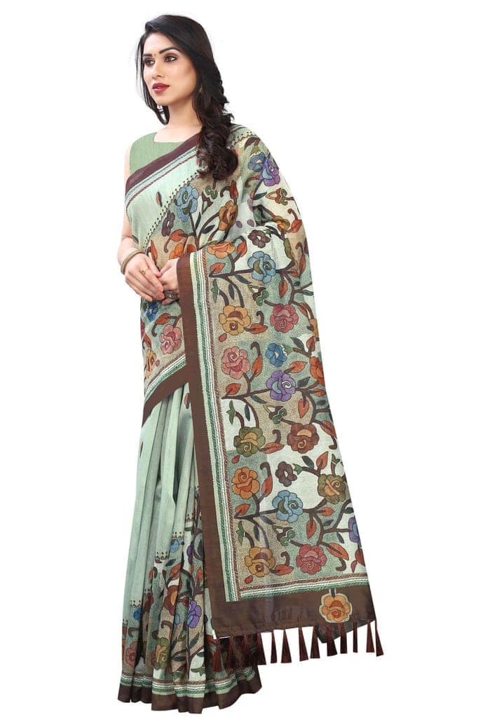 Silk Zone Women's Ajrakh Kalamkari Cotton Digital Printed Chanderi Tassel Saree with Blouse Piece view 2