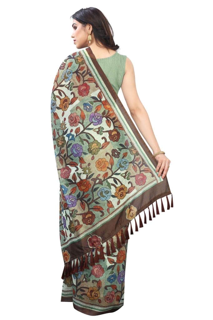 Silk Zone Women's Ajrakh Kalamkari Cotton Digital Printed Chanderi Tassel Saree with Blouse Piece view 3