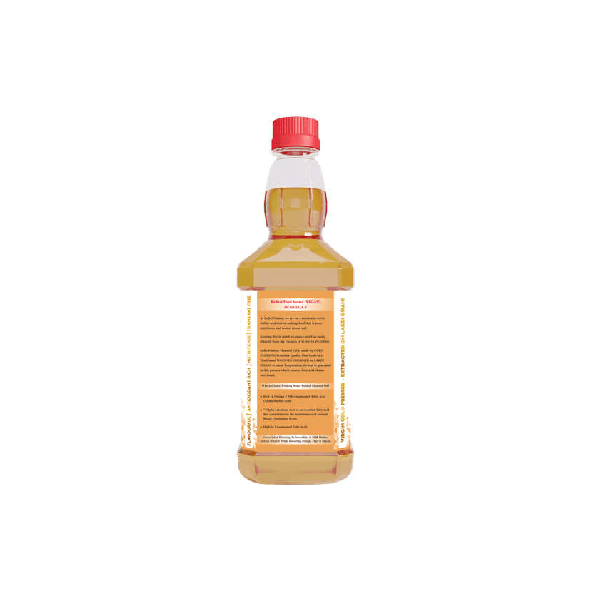 IndicWisdom Wood Pressed Flaxseed Oil 500 ml (Cold Pressed Flaxseed Oil - Extracted on Wooden Churner) view 2