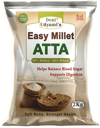 Desi Udyami EasyMillet Multigrain Atta – Diabetes-Friendly, Low GI, High Fiber Roti Flour (Jowar, Ragi, Bajra, Methi, Jeera) | Multigrain Flour for Diabetes, Weight Loss & Thyroid | Low GI Millet Atta with 10% Wheat 2 Kgs