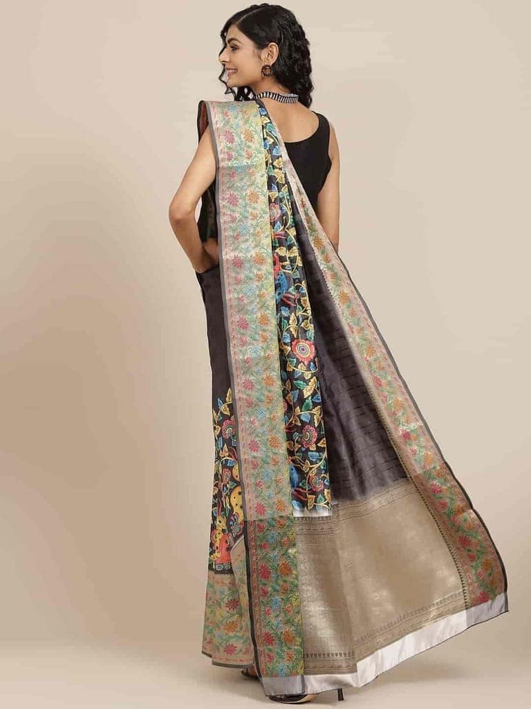 Women's Digital Printed Woven Silk Saree with unstiched blouse piece view 2