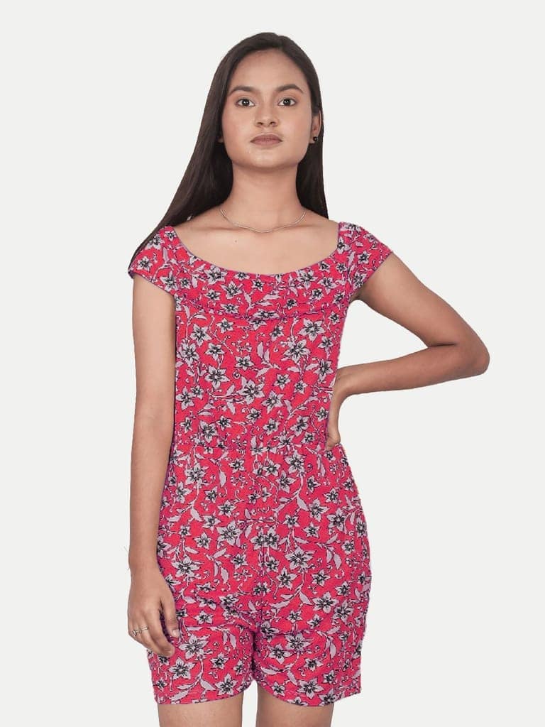Pink Floral-printed Playsuit