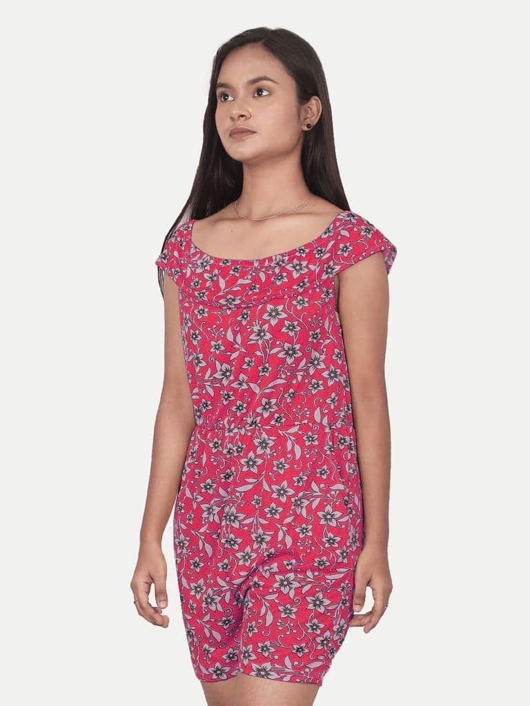 Pink Floral-printed Playsuit view 2