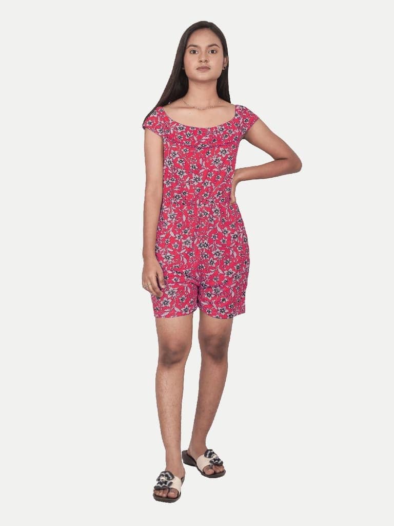 Pink Floral-printed Playsuit view 3