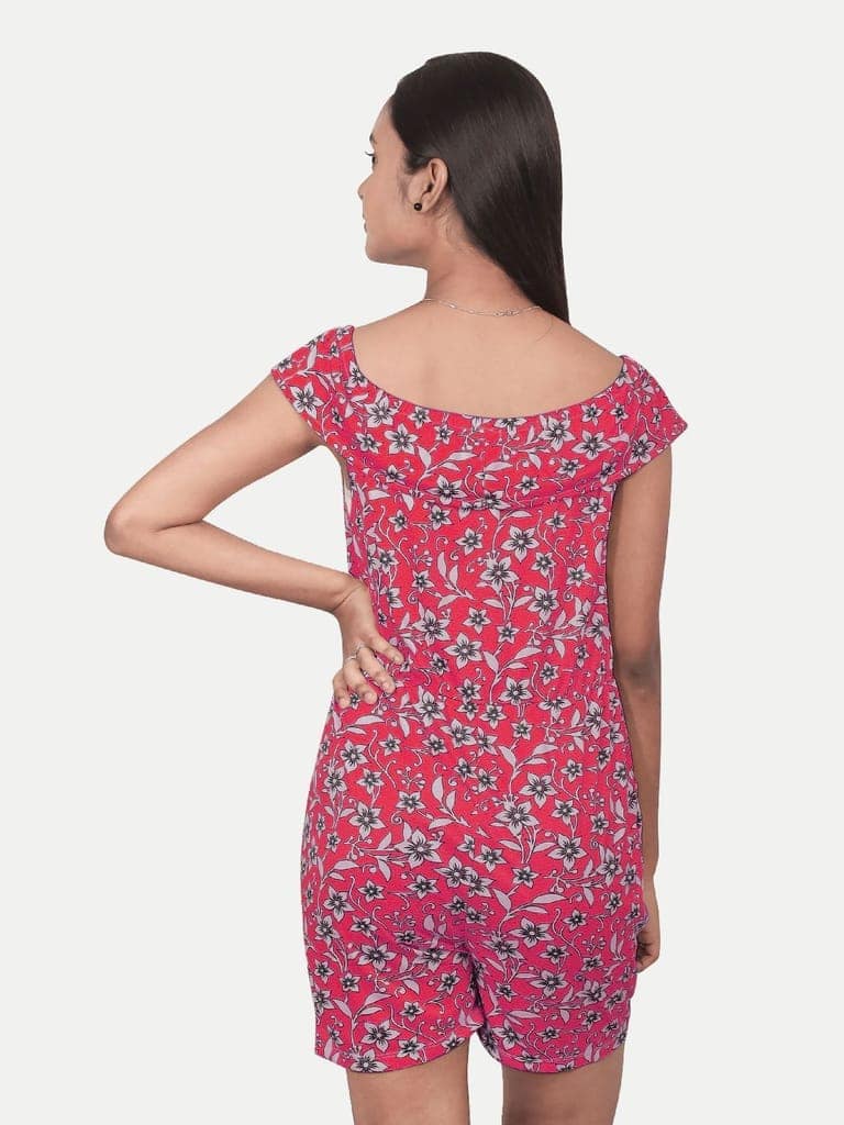 Pink Floral-printed Playsuit view 4