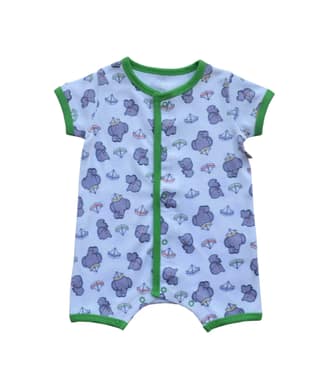 Baby's Short Romper with half sleeves,Color-White/Green