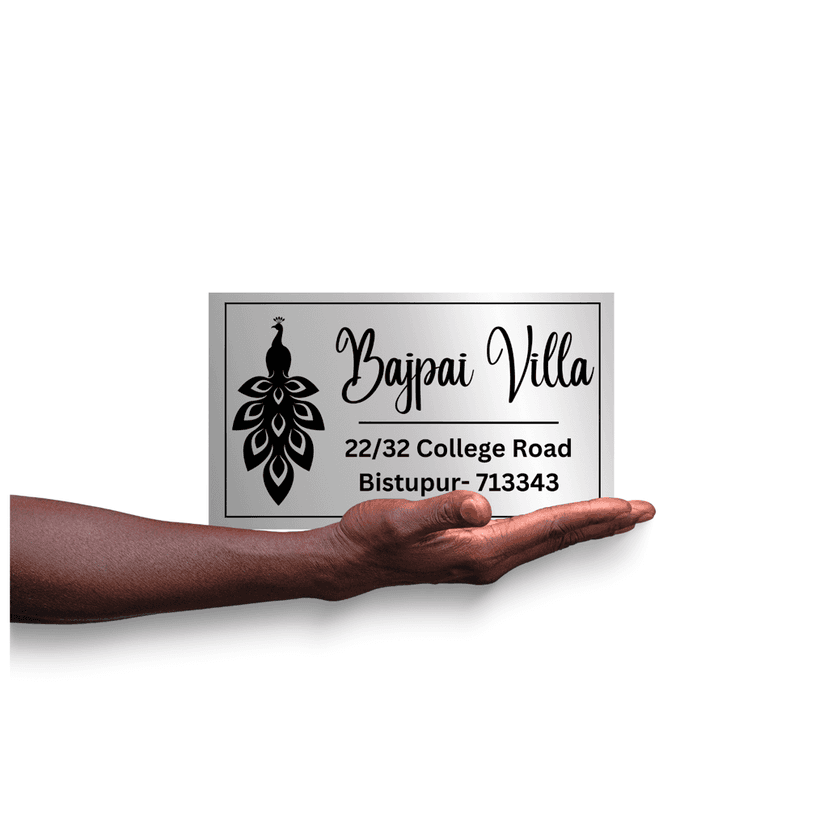 Elegant Personalization: Customized Metallic Silver Name Plate for Your Home