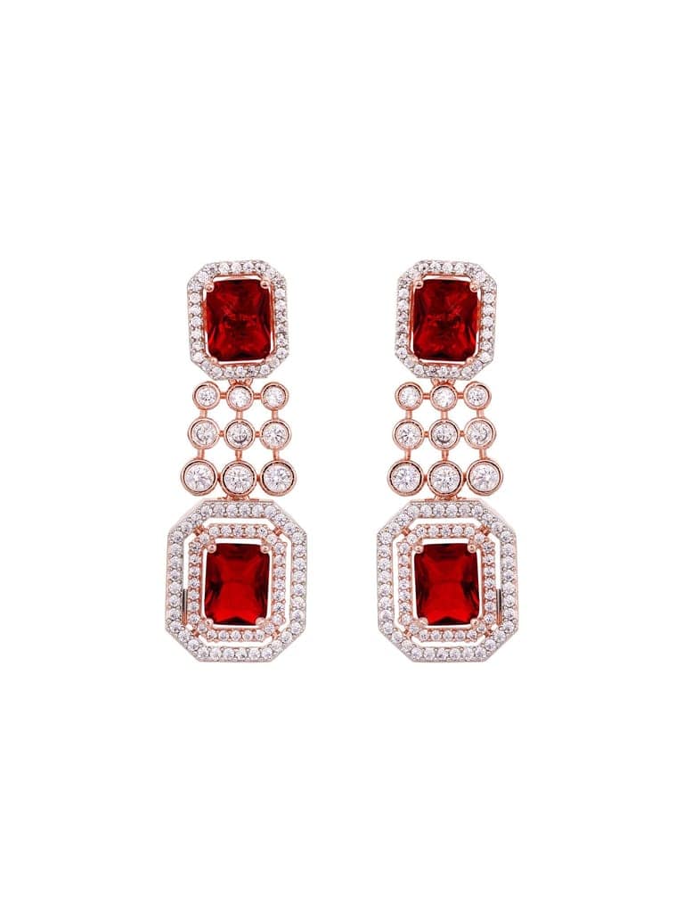 Rose Gold Plated White & Red AD Studded Contemporary Necklace Jewellery Set view 7